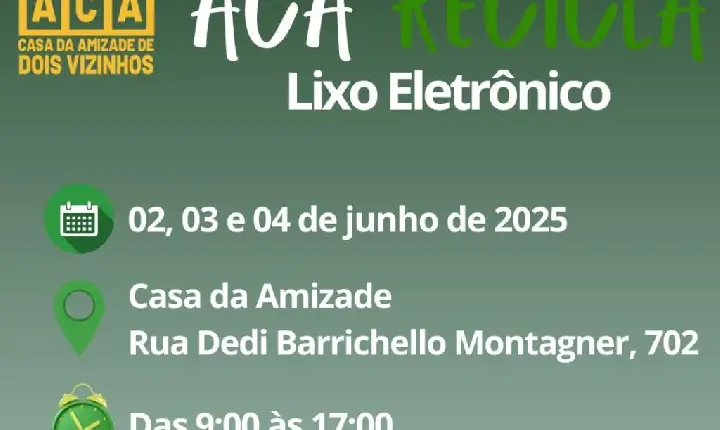 Associação Casa da Amizade terá ação de coleta de lixo eletrônico