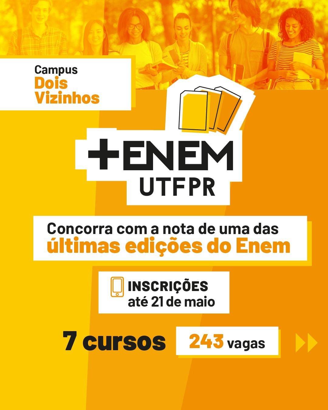 PROCESSO SELETIVO “MAIS ENEM” DA UTFPR ESTÁ COM INSCRIÇÕES ABERTAS