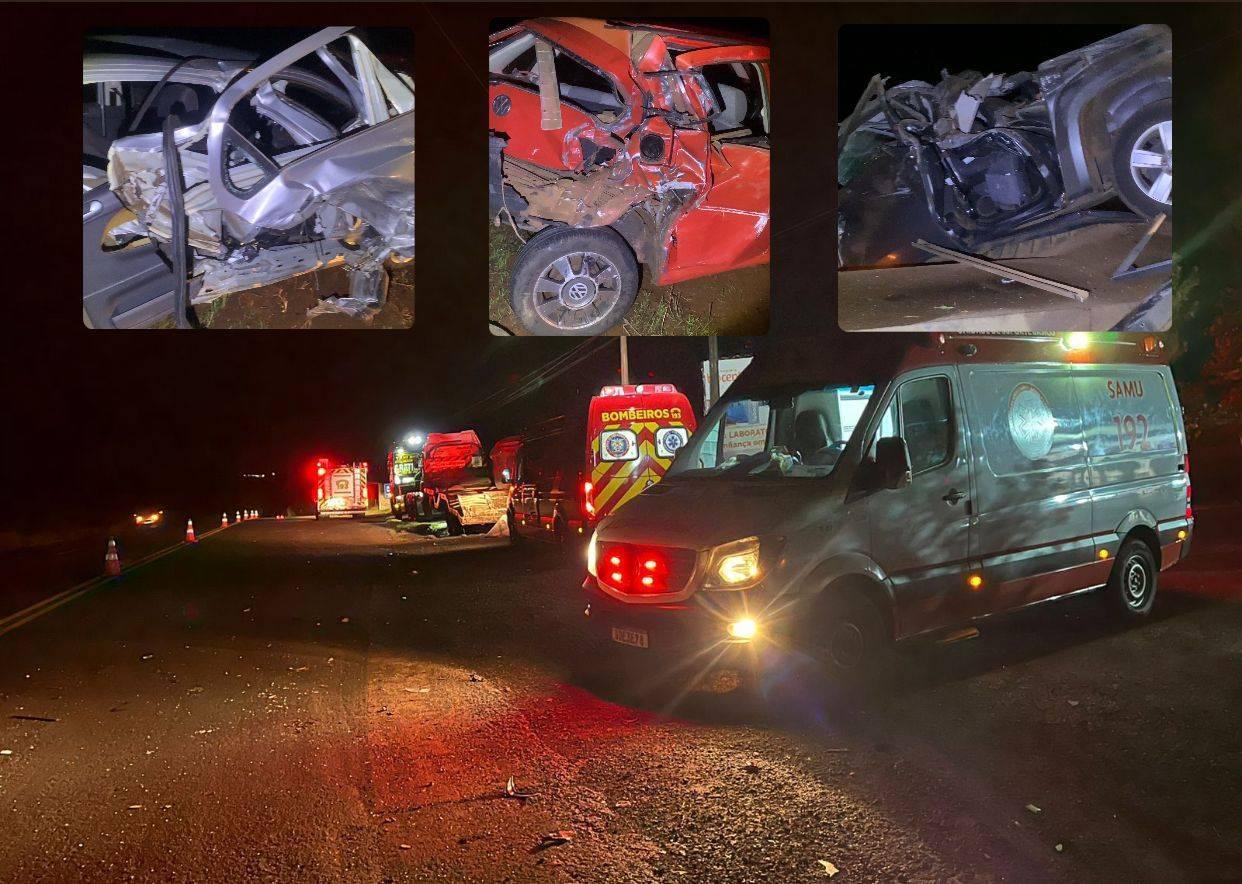 Grave acidente envolvendo três veículos e um caminhão deixa várias pessoas feridas, em Dois Vizinhos